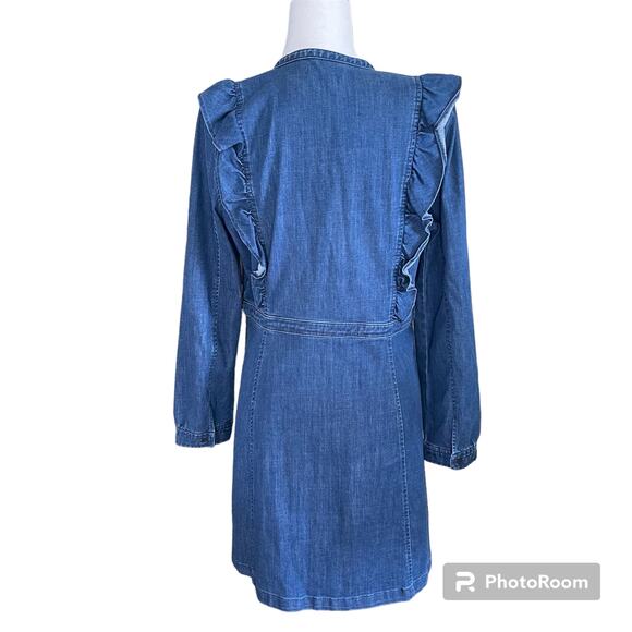 Madewell button front ruffle denim long sleeve dress - 12 - Picture 5 of 9